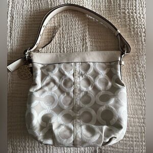 Coach White Monogram Shoulder Bag with Metallic Hardware